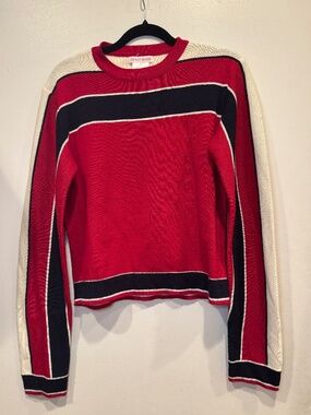 Vintage Esprit Basix Racing Stripe Sweater - Red Black White Cropped 90s Knit